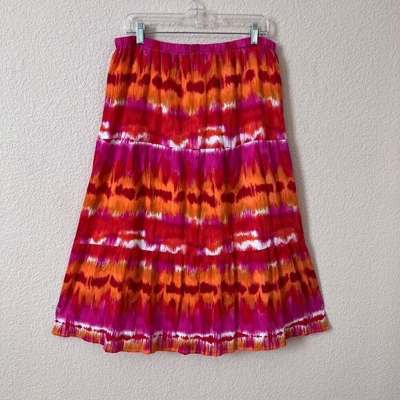 Laura Scott M Women Pink Tie Dye Elastic Waist Boho Peasant Gypsy Midi Skirt - Picture 1 of 7